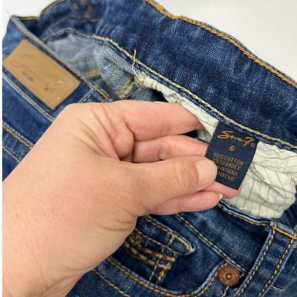 7 Seven Blue Jeans Cropped Womens Size 6 Stretch Thick Stitch Y2K Dark Wash - Picture 6 of 9